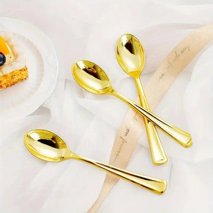 12 Cuchara Postre Cucharas Plasticas Cuchara Desechables Dorado Oscuro