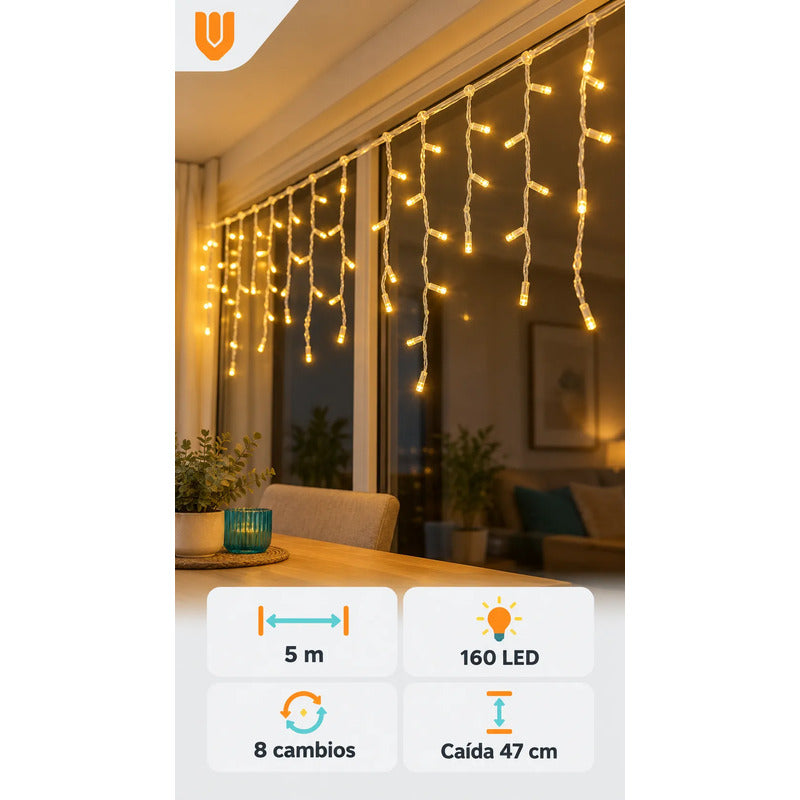Luces Navideñas 5m 160 Luces Guirnaldas Cálidas Decoración Amarilla Guirnalda Led Cascada Navidad Decoración Cálida 5 Metros... Amarilla Guirnalda Led Cascada Navidad Decoración Cálida 5 Metros...