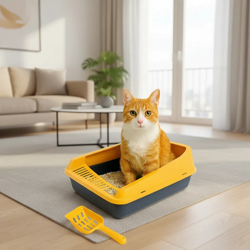 Arena Mascotas Comodo Amplio Diseño Practico Evitar Suciedad Amarillo/azul