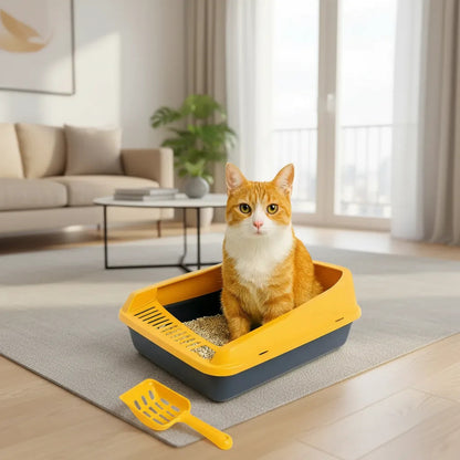 Arena Mascotas Comodo Amplio Diseño Practico Evitar Suciedad Amarillo/azul
