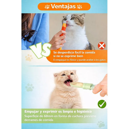 Cuchara Dispensadora Churu Snack Cremoso Alimento Mascotas Al Azar Cuchara Dispensadora Snack Cremoso Mascotas Churu Plastico Manual Interactivo 26cm Alimentacion Perros Gatos