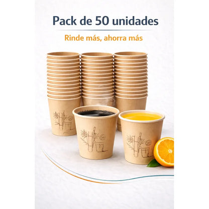 Vasos Cafe Te Agua Desechable Descartable Carton Modelo 9oz 50 Unidades Marron Kraft Natural Acabado Mate Papel Ecologico Estilo Organico Look Cafeterias Minimalista Elegante