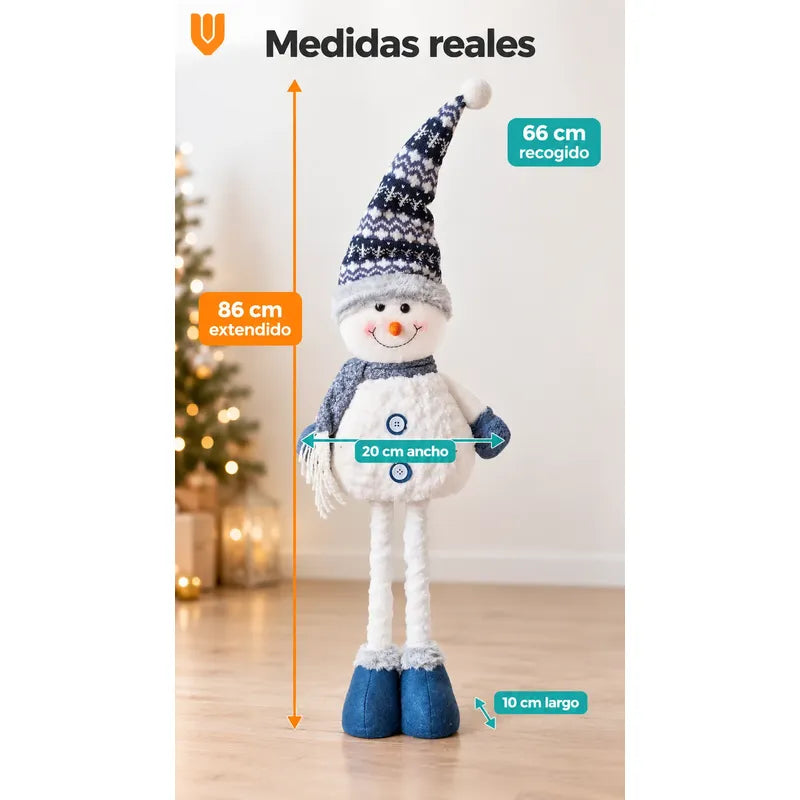 Muñeco Nieve Navideño 86cm Retraible Decorativo Figura Blanco Muñeco Adorno Navideño Muñeco Papá Noel Viejito Pascuero Santa Claus Gorro Barba Blanca Figura Verdes Cascabel 86cm Retraible