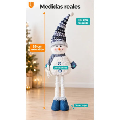 Muñeco Nieve Navideño 86cm Retraible Decorativo Figura Blanco Muñeco Adorno Navideño Muñeco Papá Noel Viejito Pascuero Santa Claus Gorro Barba Blanca Figura Verdes Cascabel 86cm Retraible