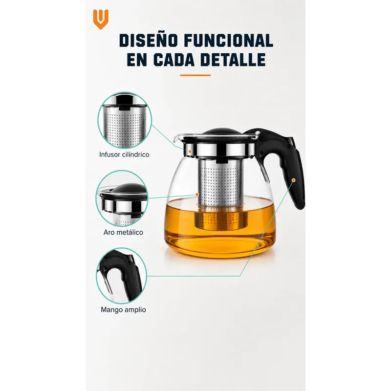 X8 Tetera Vidrio Infusor Te Tetera Infusora Con Filtro 900ml Transparente