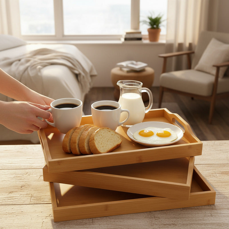 3 Bandejas Para Desayuno Bandeja De Bambu Para Servir Bambu