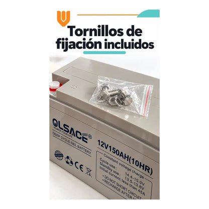 Bateria Gel 12v 150 Ah Ciclo Profundo Solar Repuesto Gris Batería Gel Solar Ciclo Profundo 12v 150ah Olsace Repuesto Recargable Respaldo Doméstico Energía Tornillos