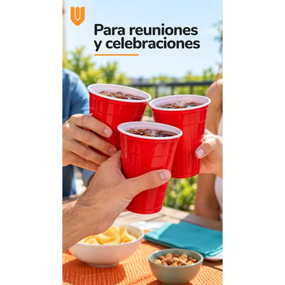 50 Vasos Desechables Plasticos Bebidas Fiesta 400ml Rojo Vasos Plásticos Desechables Rojos Unidades Fiesta Cumpleaños Eventos Asados Apilables Bebidas Bicolor Reuniones 400ml