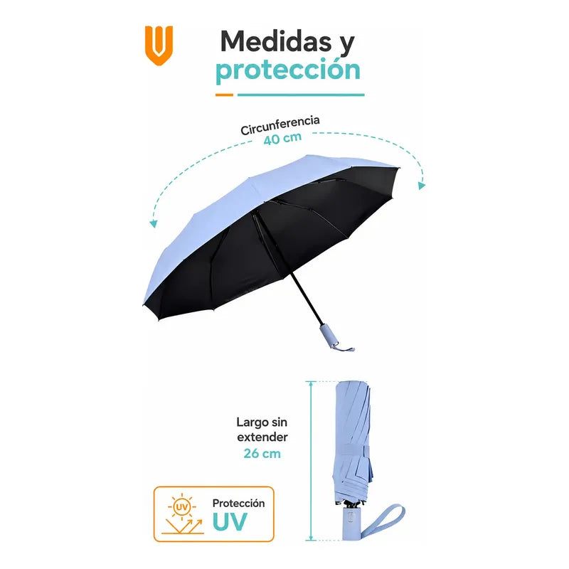Parasol Retractil Plegable Lluvia 8 Varill Adulto Clasico