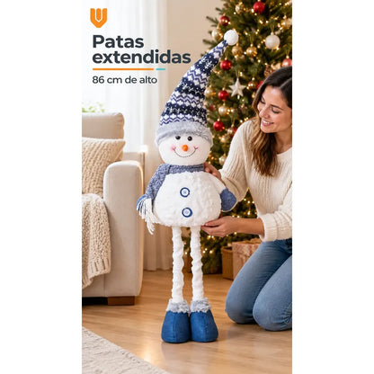 Muñeco Nieve Navideño 86cm Retraible Decorativo Figura Blanco Muñeco Adorno Navideño Muñeco Papá Noel Viejito Pascuero Santa Claus Gorro Barba Blanca Figura Verdes Cascabel 86cm Retraible