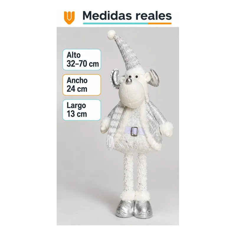 Muñeco Navideño Reno 70cm Retraible Decorativo Figura Blanco Muñeco Adorno Navideño Muñeco Papá Noel Viejito Pascuero Santa Claus Gorro Barba Blanca Figura Verdes Cascabel 70cm Retraible