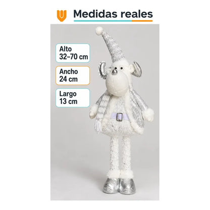 Muñeco Navideño Reno 70cm Retraible Decorativo Figura Blanco Muñeco Adorno Navideño Muñeco Papá Noel Viejito Pascuero Santa Claus Gorro Barba Blanca Figura Verdes Cascabel 70cm Retraible