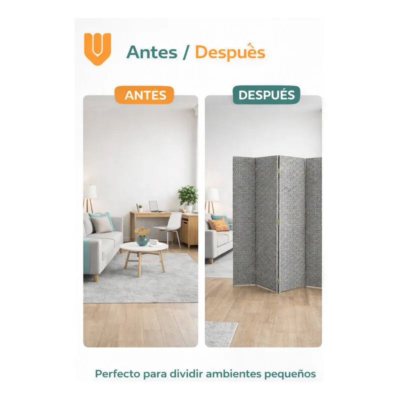 Biombo Divisor Oficina Ambientes Separador 4 Puertas 180 Cm Gris Claro Biombo Divisor Ambientes 4 Paneles 180 Cm Separador Oficina Hogar Plegable Geometrico Gris Claro Ratan Geometrico Ratan...