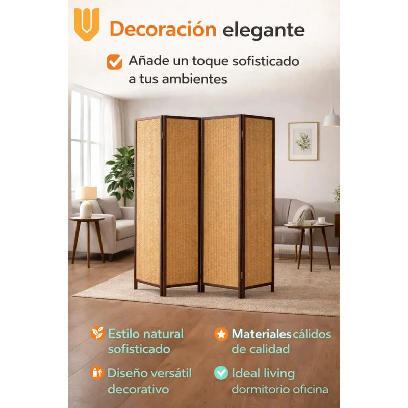 Biombo Separador Ambientes 4 Paneles Marron Natural Hogar Marron Claro Natural Estilo Madera Decoracion Interior Hogar Living Dormitorio Oficina Diseño Natural Moderno Paneles Plegables Biombo...
