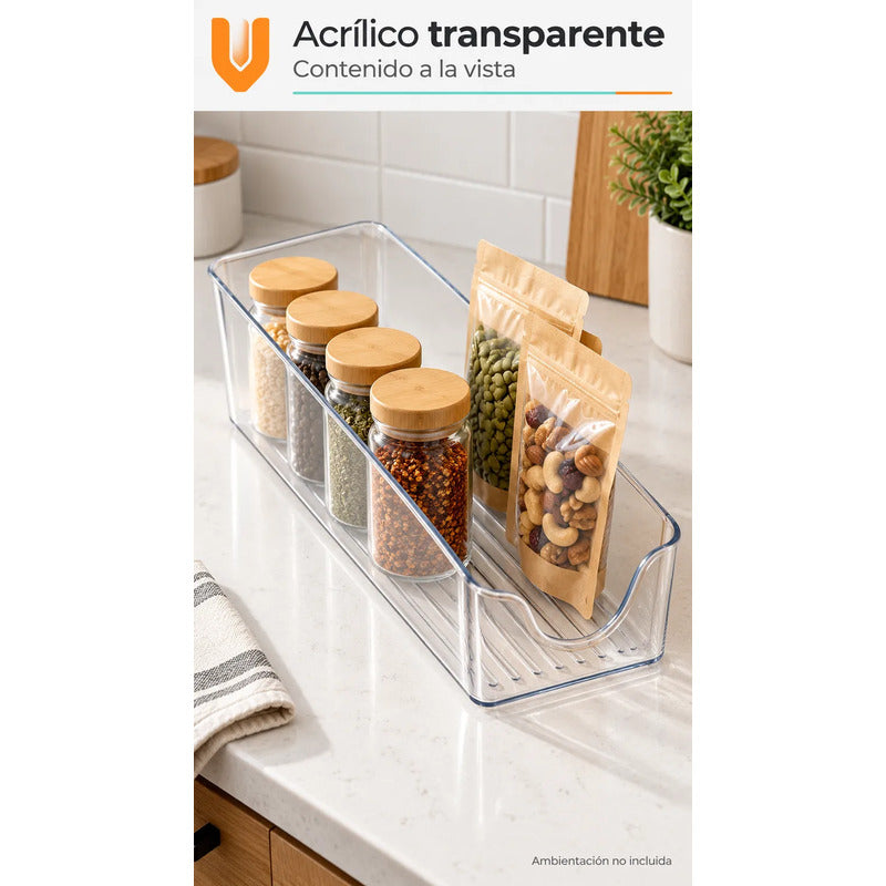 3 Organizadores Acrílicos 35cm Orden Cocina Despensa Hogar Blanco
