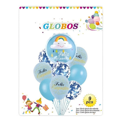Set 9 Globos De Cumpleaños Decoracion De Cumpleaños Arcoiris Celeste