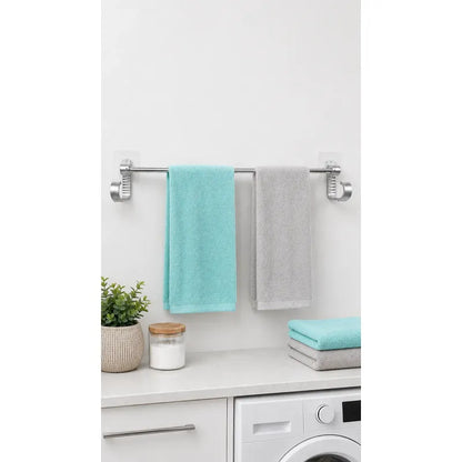 Toallero Adhesivo Baño Soporte Pared Organizador 60cm Toalla Toallero Adhesivo Baño 60cm Aluminio Plateado Porta Toalla Barra Pared Sin Taladro Dos Ganchos Organizador Moderno Mural 8,5x60cm