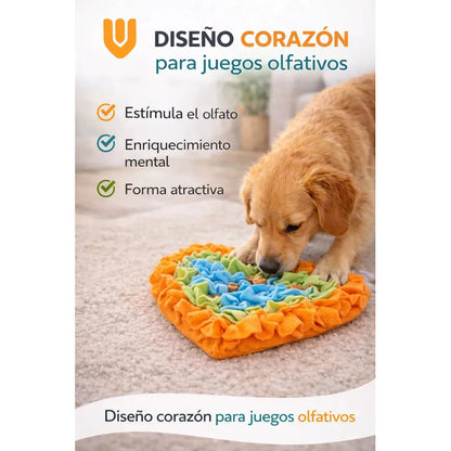 Alfombra Olfativa Perros Interactiva Busqueda Premios Tela M Multicolor Tonos Pastel Rosa Celeste Amarillo Naranja Verde Juguete Mascota Diseño Corazon Tela Suave Lavable Resistente