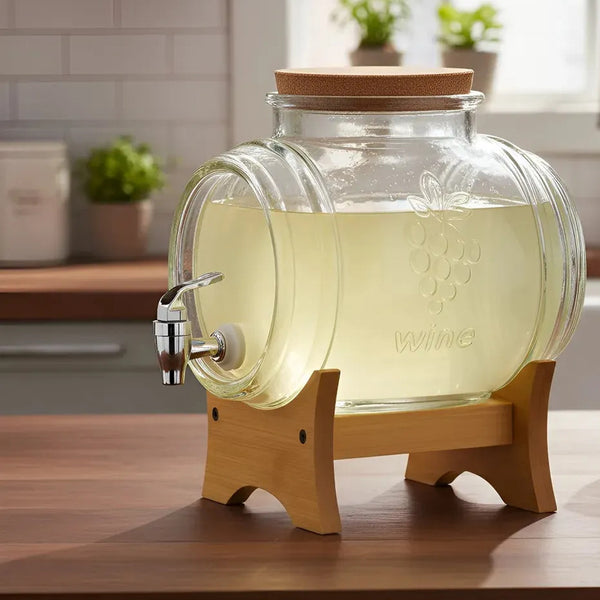 Dispensador Vidrio 5l Base Bambu Frasco Transparente Ideal F Transparente/bambu