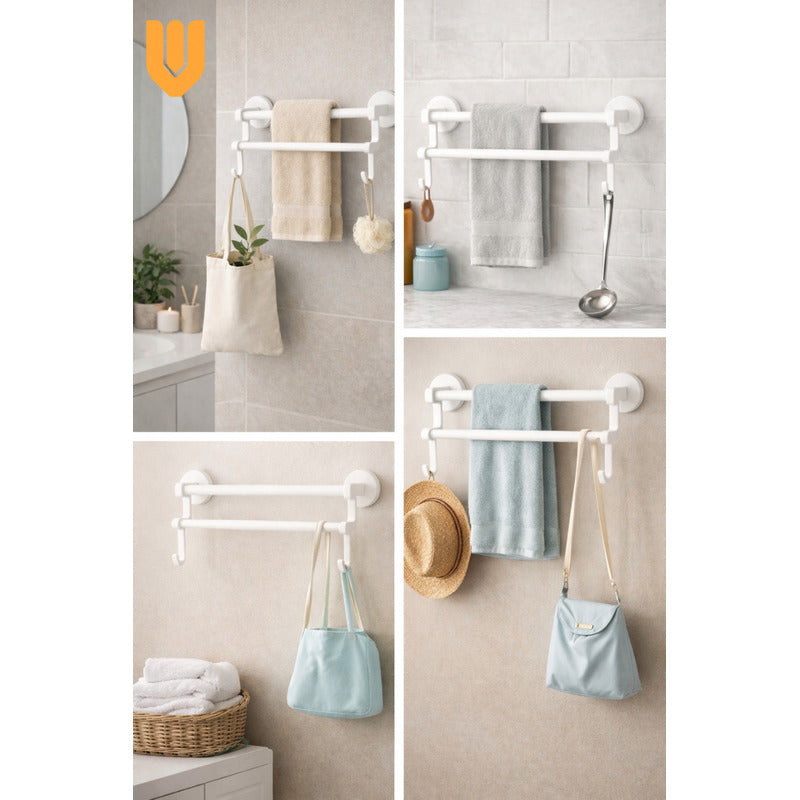 Soporte Toallas Baño Cocina Doble Mural Colgador Organizador