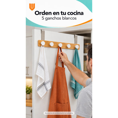 Perchero Ropa Madera 40cm Blanco 5 Ganchos Vitrineon Cl Blanco Perchero Puerta Bambú Blanco Cinco Ganchos Colgador Ropa Toallas Bolsos Organizador Horizontal Dormitorio Entrada Hogar 40cm