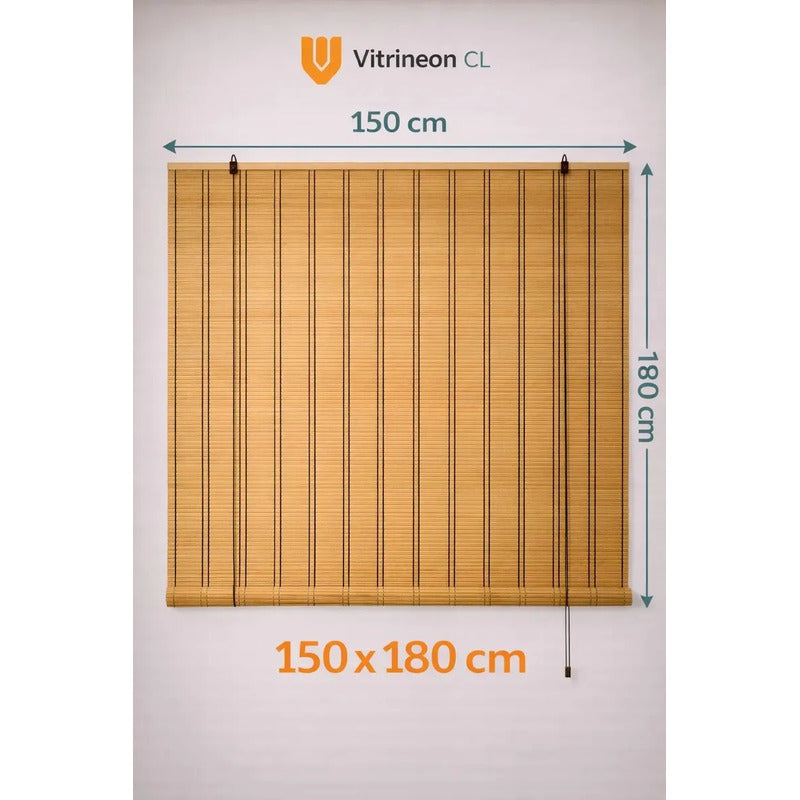 2 Cortina Roller Persiana Enrollable 150x180cm Bambú Natural Marrón Bambu Natural Decorativo Roller Enrollable Madera Rayas Control Luz Estilo Nordico Ventanas Hogar Oficina