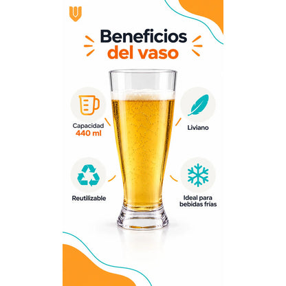 Vaso Acrilico Cervecero Reutilizable 440 Ml Transparente Vaso Transparente