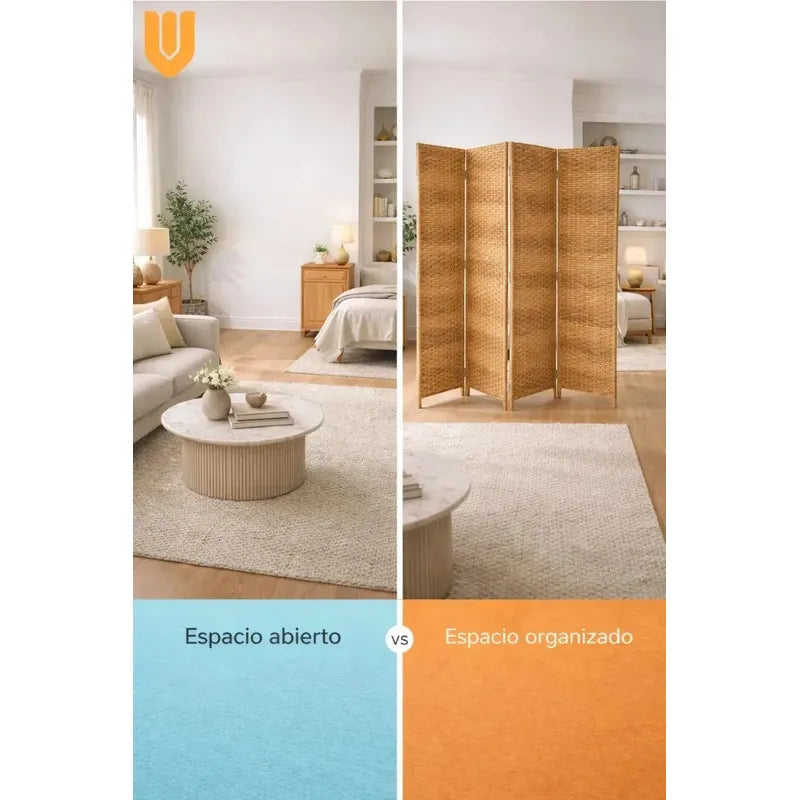 Biombo Separador Oficina Ambientes Divisor 4 Puertas 180 Cm Geométrico Marrón Claro