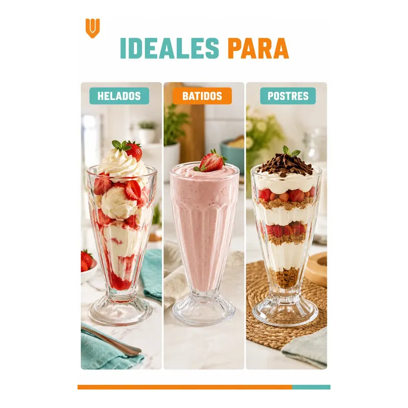 Set 6 Copas Vidrio 300ml Cristal Vaso Postre Batido Cerveza Copas Helado Vidrio Set 6 Postres Sundae Jugos Batidos Malteadas Transparentes Reutilizables Alto Diametro 300ml