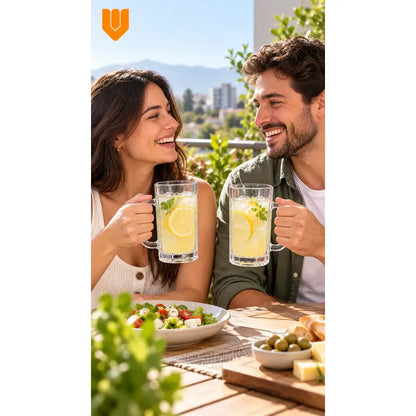 2 Vasos Vidrio Cerveza Asa 400ml Transparente Shoperos Vasos Vidrio Con Asa 400ml Pack 2 Jarros Cerveceros Transparentes Cerveza Jugo Agua Té Café Frío Relieve Mesa Cocina 400ml