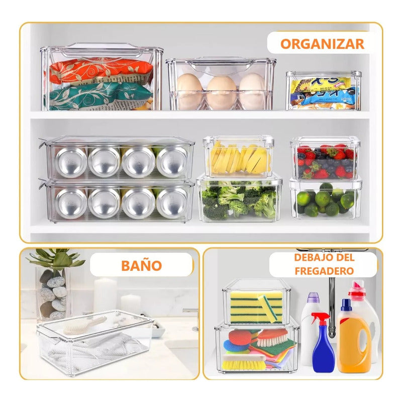 X3 Caja Organizadora Refrigerador Contenedor Cocina Con Tapa Transparente