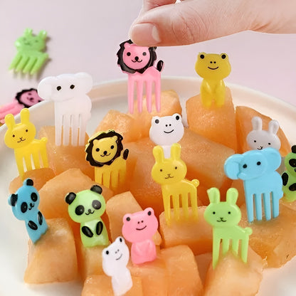 Set De 10 Mini Tenedores Pinchos Animales Lonchera Niños Mango Colores