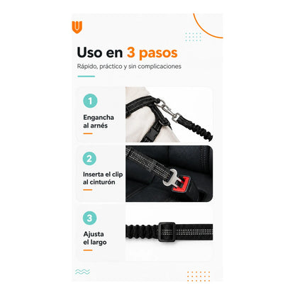 Cinturón De Seguridad Para Perro Gato Correa Elástica Auto  Negro