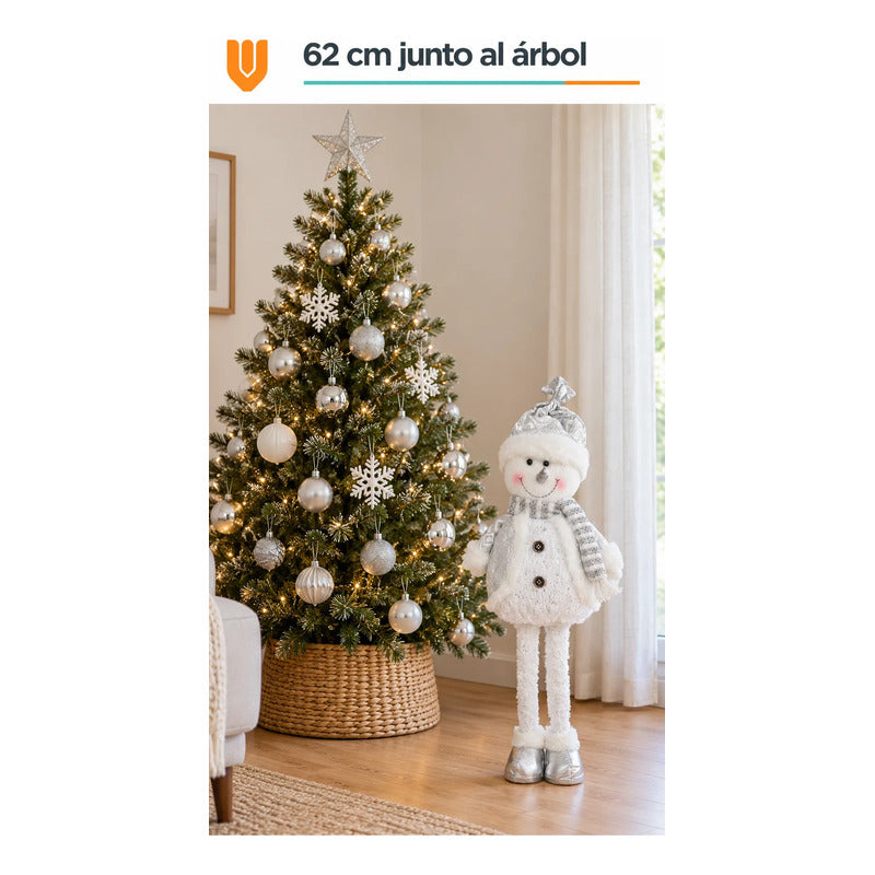 Muñeco Nieve Navideño 62cm Retraible Decorativo Figura Blanco Muñeco Adorno Navideño Muñeco Papá Noel Viejito Pascuero Santa Claus Gorro Barba Blanca Figura Verdes Cascabel 62cm Retraible