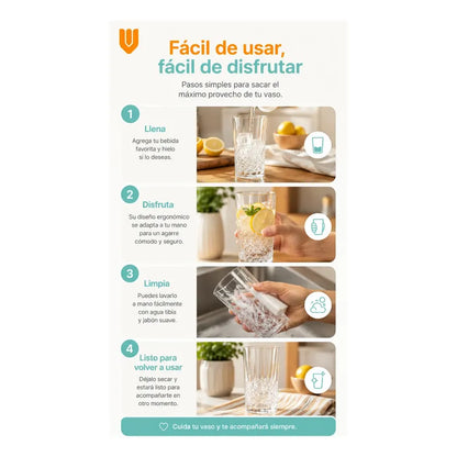 Set 6 Vasos Vidrio Altos 300 Ml Diseño Diamante Transparente Transparente Cristal Vidrio Claro Elegante Brillante Vaso Alto Set 6 Cócteles Jugos Bebidas Cocina Hogar Bar Uso Transparente - Pequeño