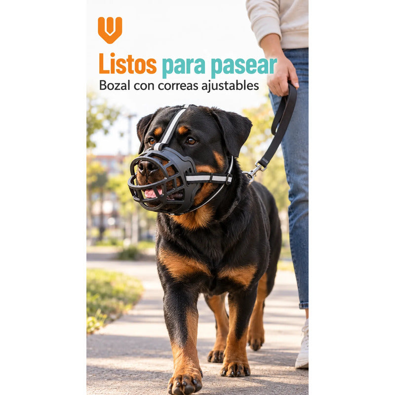 Bozal Perro Grande Caucho Ajustable Canasta Seguridad Firme Negro Mediano