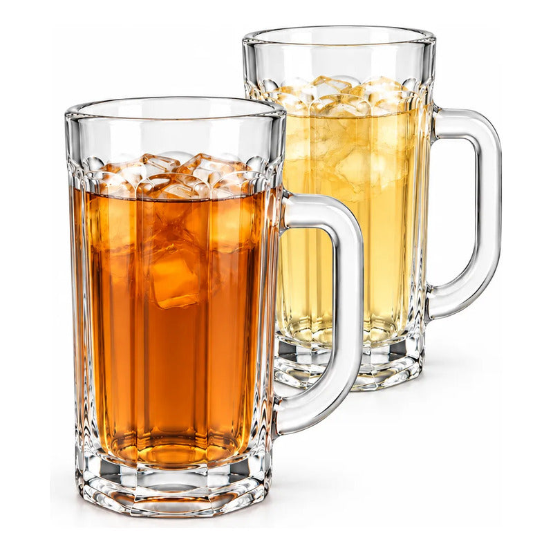 Pack 2 Vasos Vidrio Cerveza Asa 400ml Transparente Shoperos Vasos Vidrio Con Asa 400ml Pack 2 Jarros Cerveceros Transparentes Cerveza Jugo Agua Té Café Frío Relieve Mesa Cocina 400ml