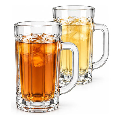 Pack 2 Vasos Vidrio Cerveza Asa 400ml Transparente Shoperos Vasos Vidrio Con Asa 400ml Pack 2 Jarros Cerveceros Transparentes Cerveza Jugo Agua Té Café Frío Relieve Mesa Cocina 400ml