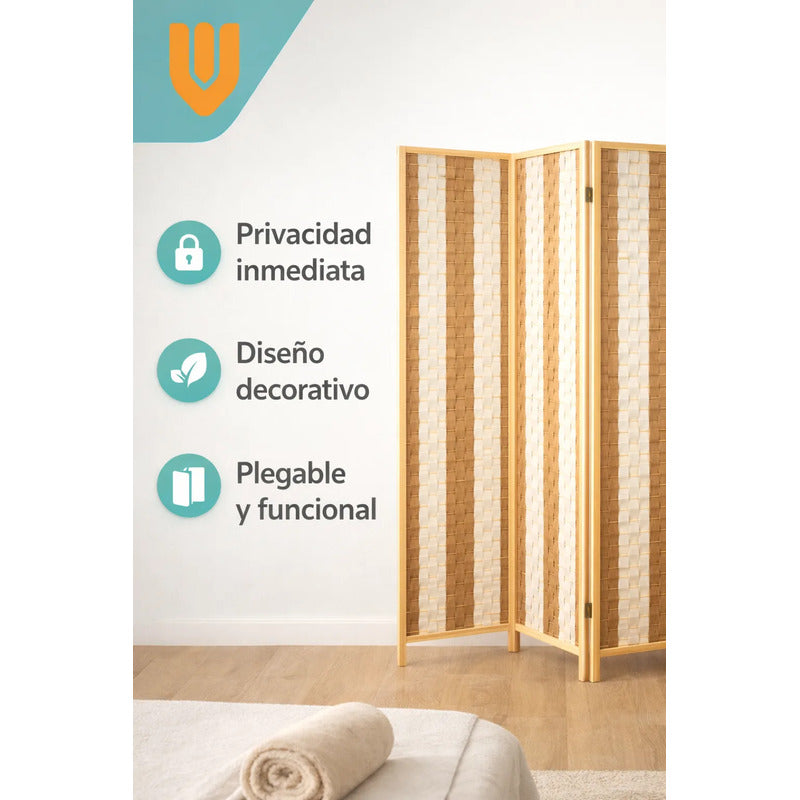 Biombo Oficina Ambientes Separador Divisor 4 Puertas 180 Cm Lisa Blanco/marron