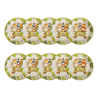 10 Plato De Carton Safari Cumpleaños Safari Animales 23 Cm Multicolor Jungla Safari