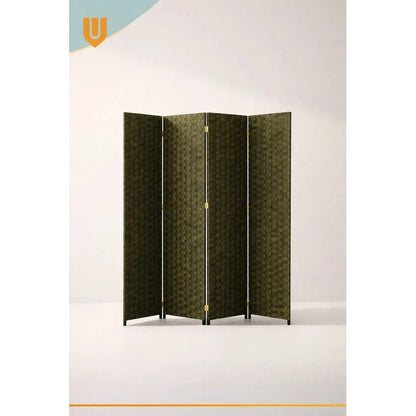 Biombo Tela Geometrico Verde Oscuro 4 Paneles 180cm Divisor Verde Profundo Moderno Decoracion Interior Hogar Oficina Panel Separador Ambientes Elegante Estilo Geometrico Decorativo Divisor...