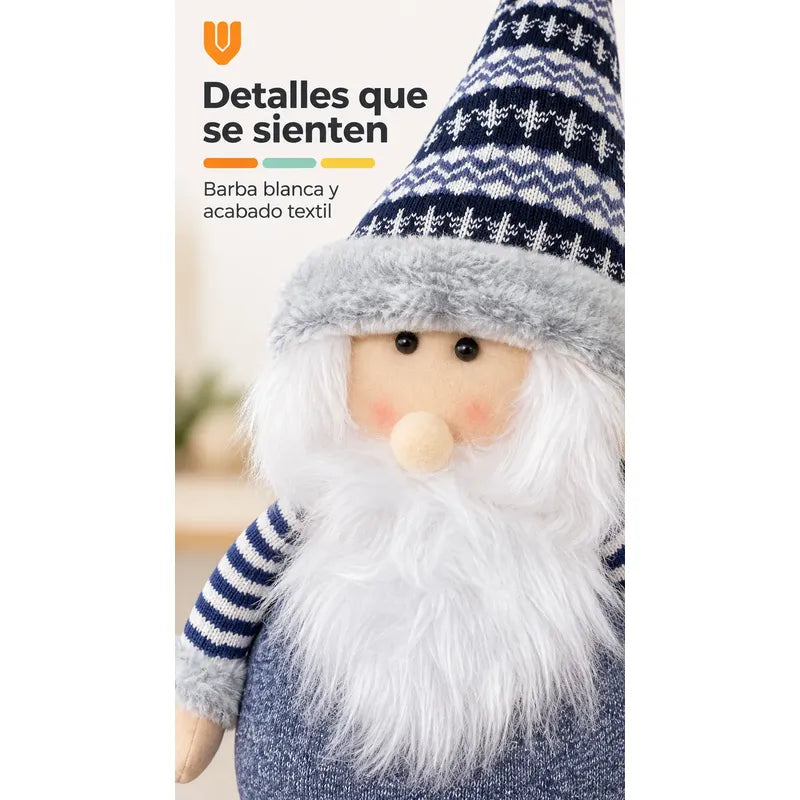 Muñeco Pascuero Navideño 105cm Retraible Decorativo Figura Blanco Pascuero Azul Muñeco Navideño Retráctil Patas Rayadas Altura Ajustable Gorro Nórdico Barba Blanca Decoración 105cm Pascuero Retraible