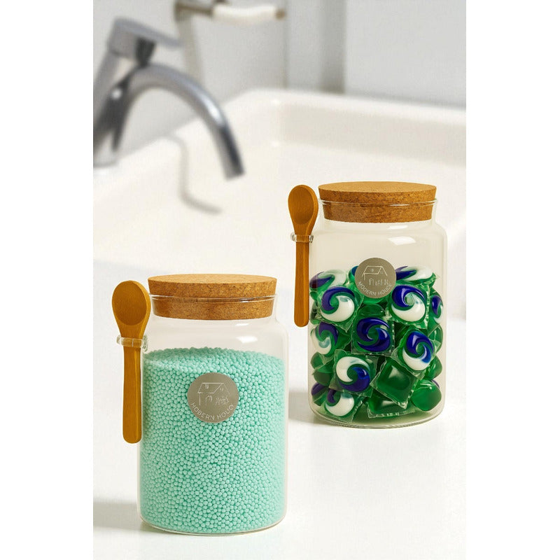 Contenedor Hermetico Para Jabon Detergente Frasco Vidrio Transparente