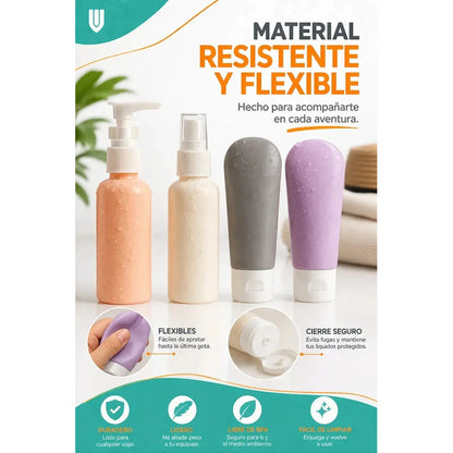 Botellas Silicona Recargables Viaje Cabina Antiderrame Tonos Pastel Suaves Modernos Viaje Liquidos Organizacion Visual Facil Identificacion Silicona Flexible Diseño Compacto Elegante