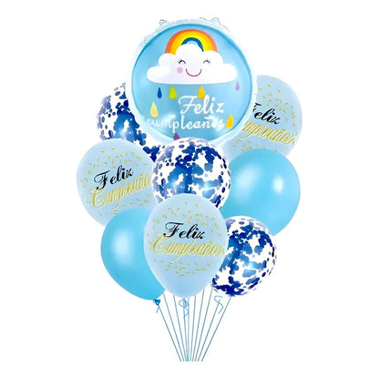 Set 9 Globos De Cumpleaños Decoracion De Cumpleaños Arcoiris