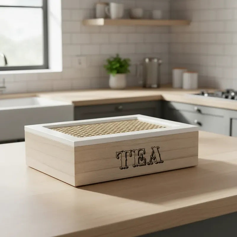 Caja Te Premium Madera Maciza Compartimentos Gourmet Cocina Tono Madera Oscura Natural Acabado Elegante Estilo Nordico Moderno Decorativo Vetas Visibles Premium Cocina Hogar Estetica Calida