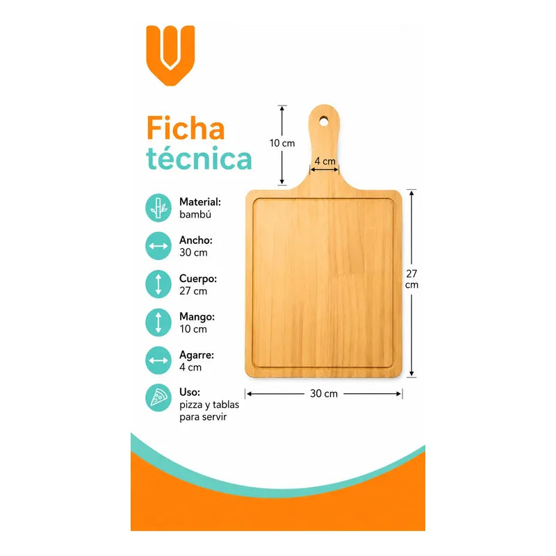 8 Tabla Pizza Tabla Picoteo Tabla Picar Madera Bambu 27x30cm Tabla Cuadrada Tabla Bambu Pizza Picoteo Madera Rectangular 27x30cm Espesor 8mm Mango Quesos Aperitivos Cocina 27x30