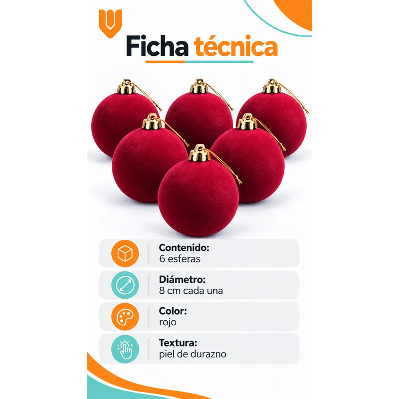 6 Esferas Navidad Adorno Piel Durazno Bolas Decorar 8cm Esferas Navidad Adorno Piel Durazno Bolas Decorar 8cm Vino Esferas... 8cm