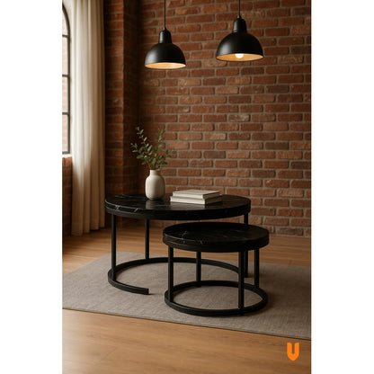 Mesa Centro Redonda Anidada Set 2 Mesas Auxiliares Madera