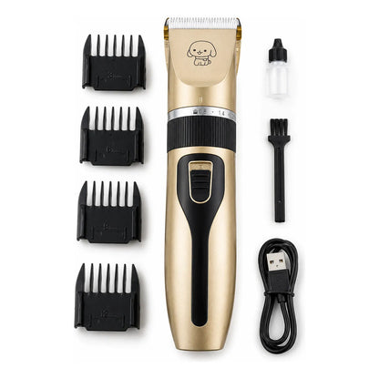 Maquina Peluquera Profesional Corta Pelo Mascotas Perro Gato Negro Dorado Acabado Brillante Rasuradora Mascotas Geemy Gm6063 Cuerpo Oscuro Detalles Oro Peines Tijera Lima Kit Cortes